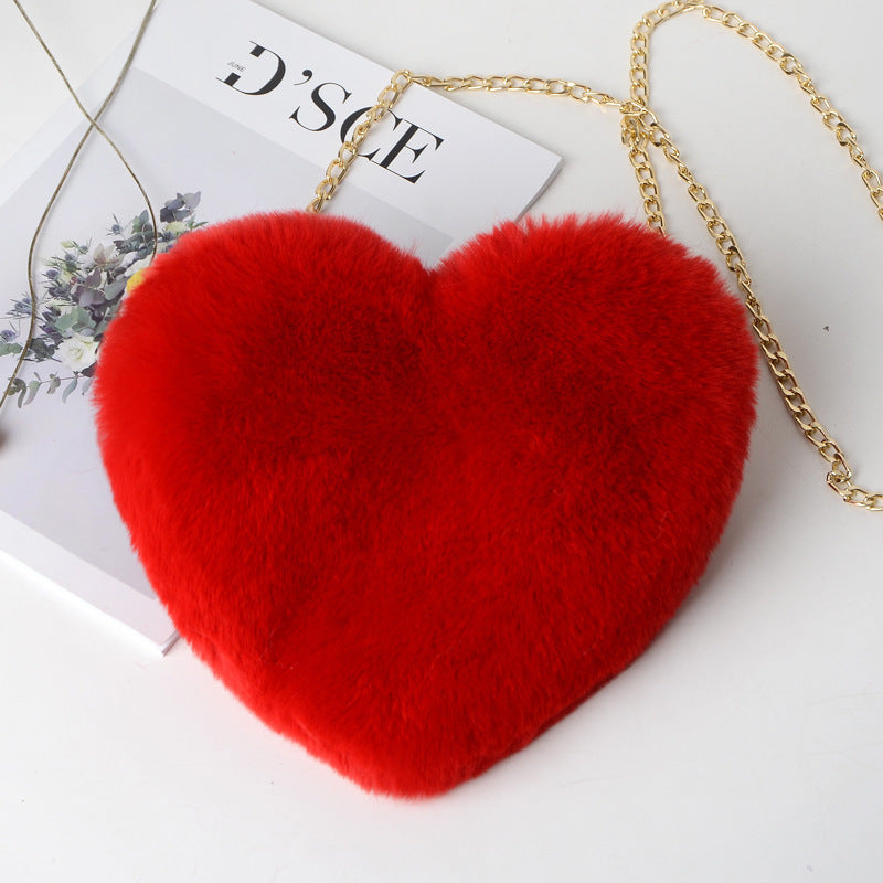 Women's Chain Plush Heart-shaped Heart Shaped Love Bags
