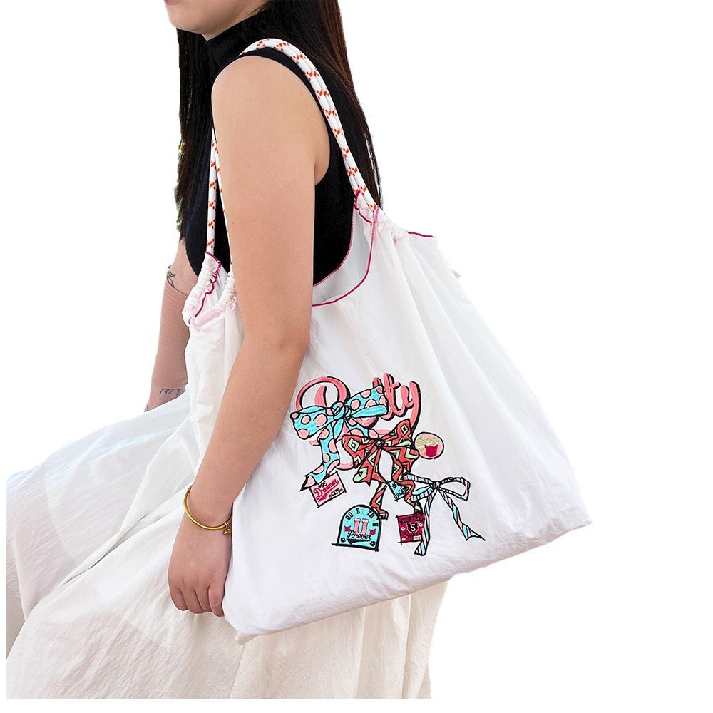 Women's Style Embroidery Black Constellation Hard Canvas Shoulder Bags