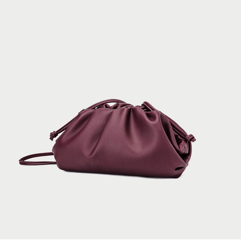 Women's Color Soft Cowhide Pleated Dumpling Fashion Trendy Crossbody Bags
