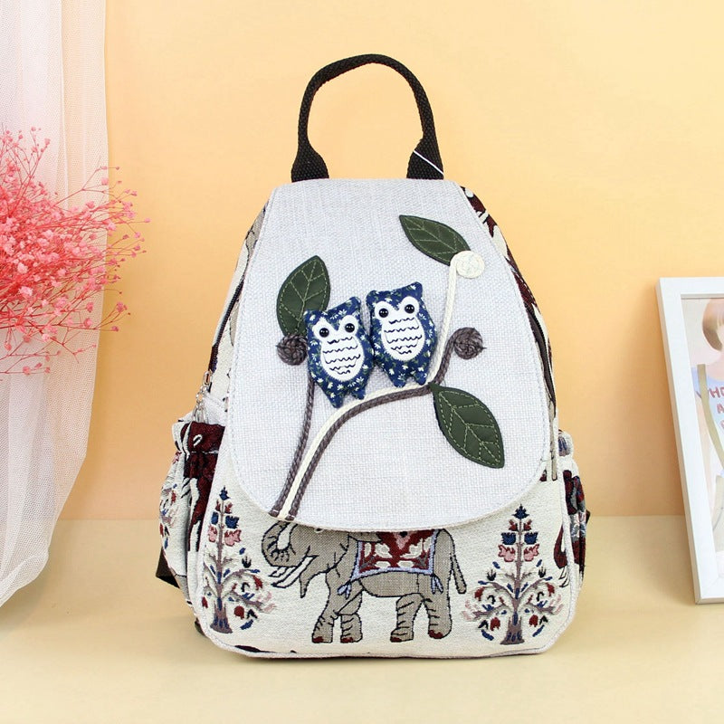 Hand-woven Owl Fabric Leisure Double Layer Backpacks