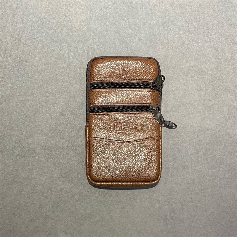 Men's Single-layer Leather Construction Site Mobile Cowhide Men's Waist Packs