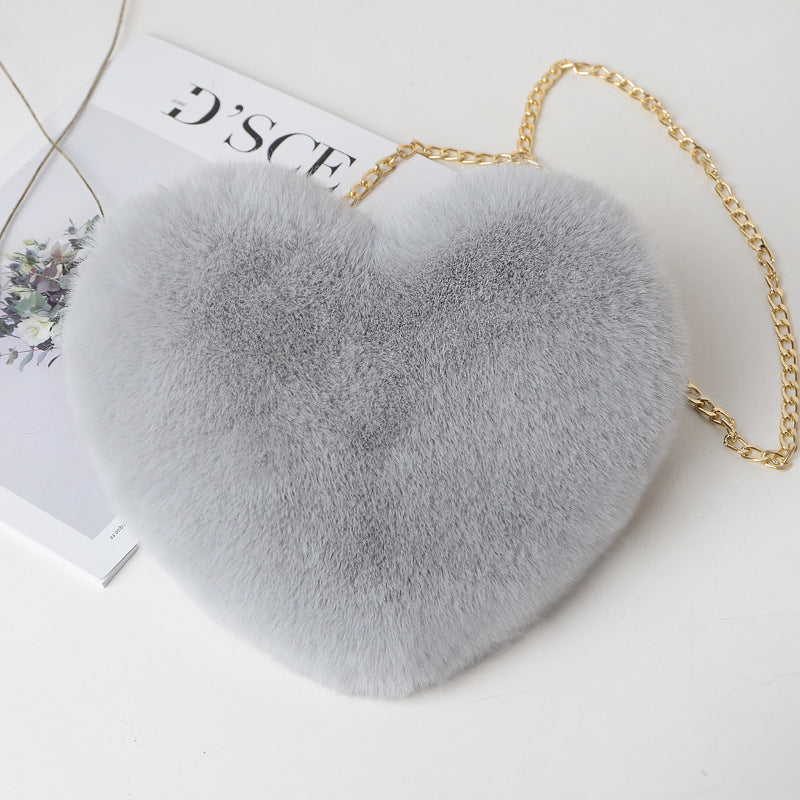 Women's Chain Plush Heart-shaped Heart Shaped Love Bags