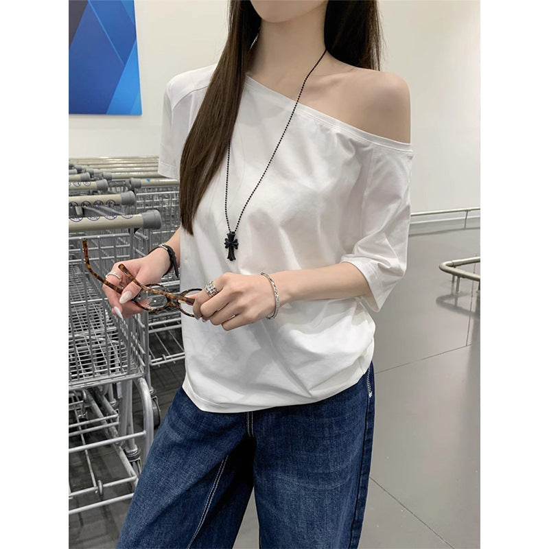 Women's Summer Chic Loose Casual Diagonal Collar Niche Design Tops