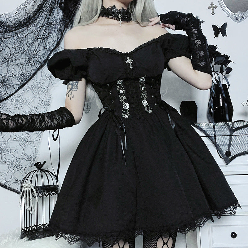 Cross Printed Lace Up Stitching Dress Dresses