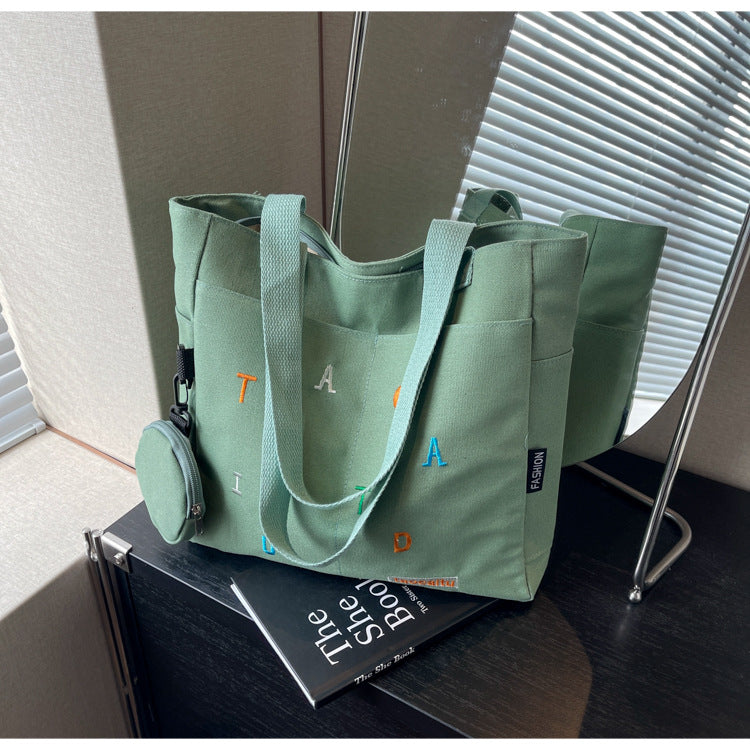 Women's Canvas Leisure Artistic Printing Letter Personality Large Shoulder Bags