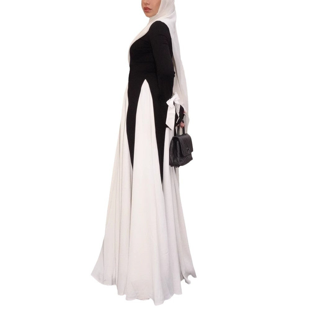 Women's Spring Black White Long Patchwork Elegant Dresses