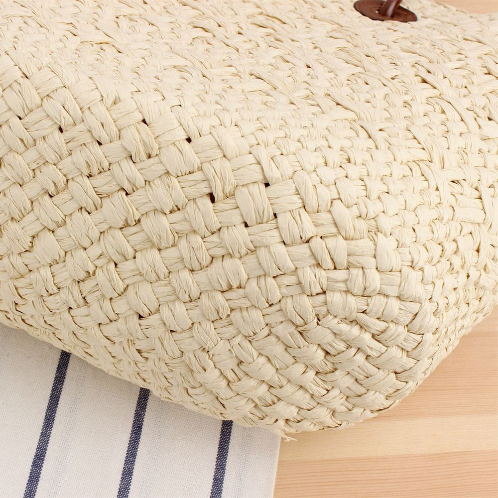 Solid Color Woven Contrast Large Capacity Tote Bags