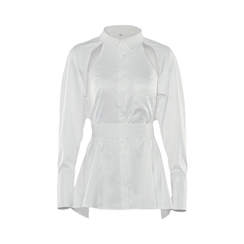 Women's Simple Fashion White Mid-length Bottoming Shirt Blouses