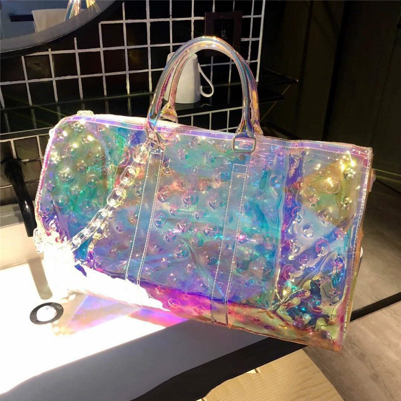 Embossed Boarding Portable Colorful Laser Large Travel Bags