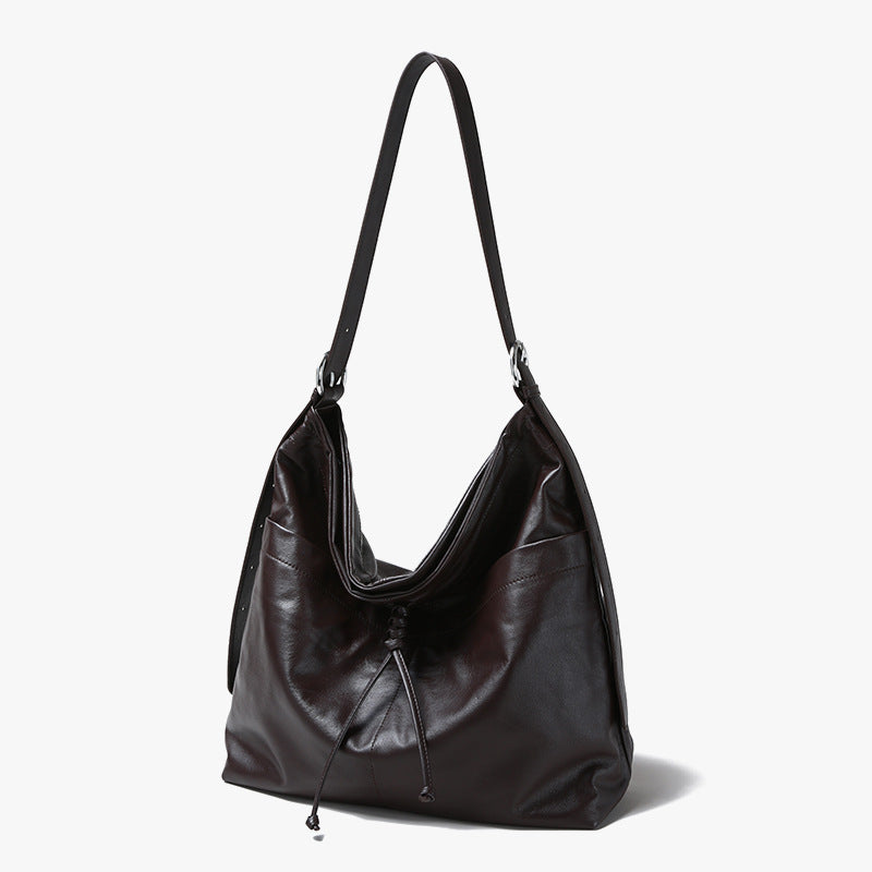 Women's Layer Cowhide Underarm Bow Tassel Large Shoulder Bags