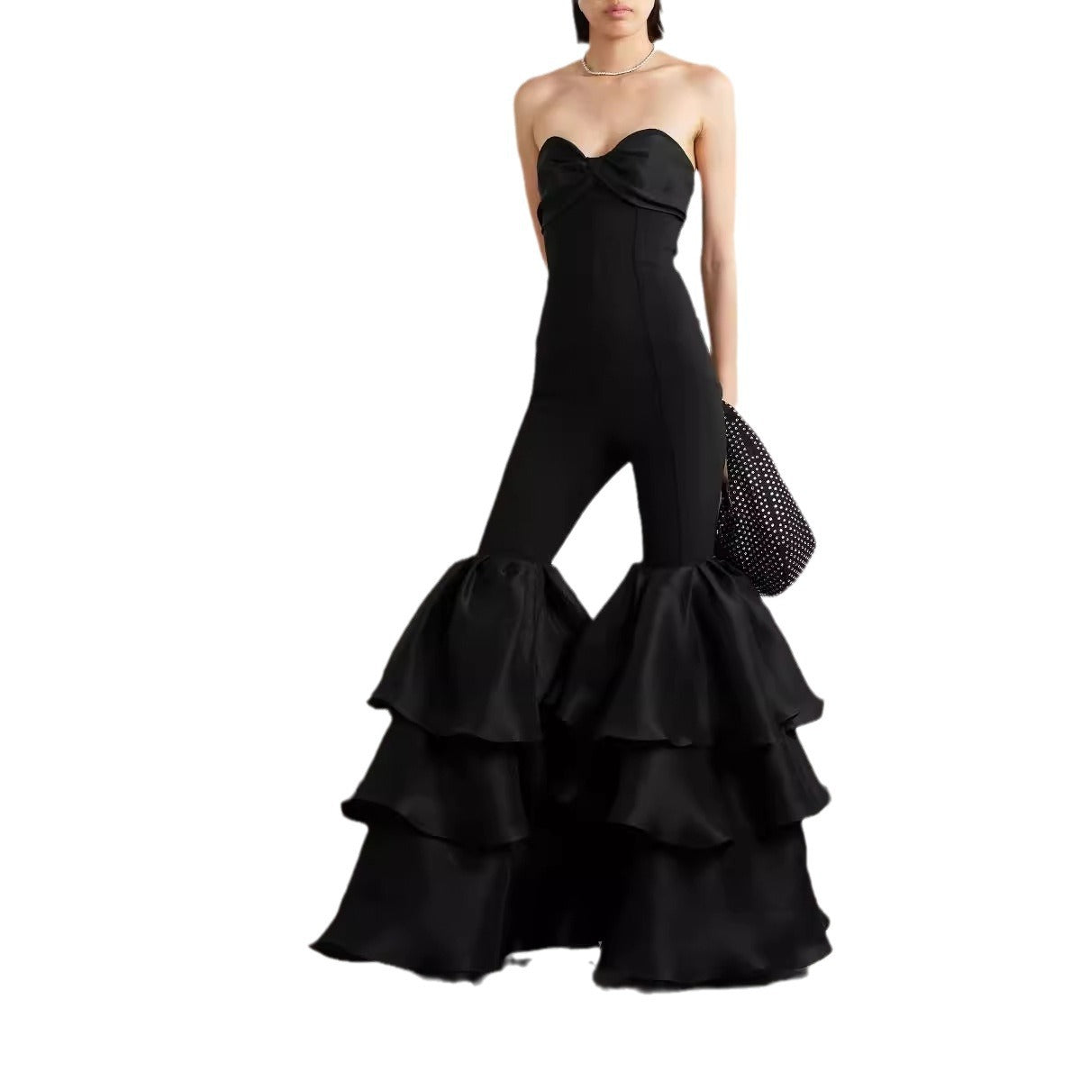 Red Carpet Fashion Personalized Design Ruffled Bell-bottom Jumpsuits