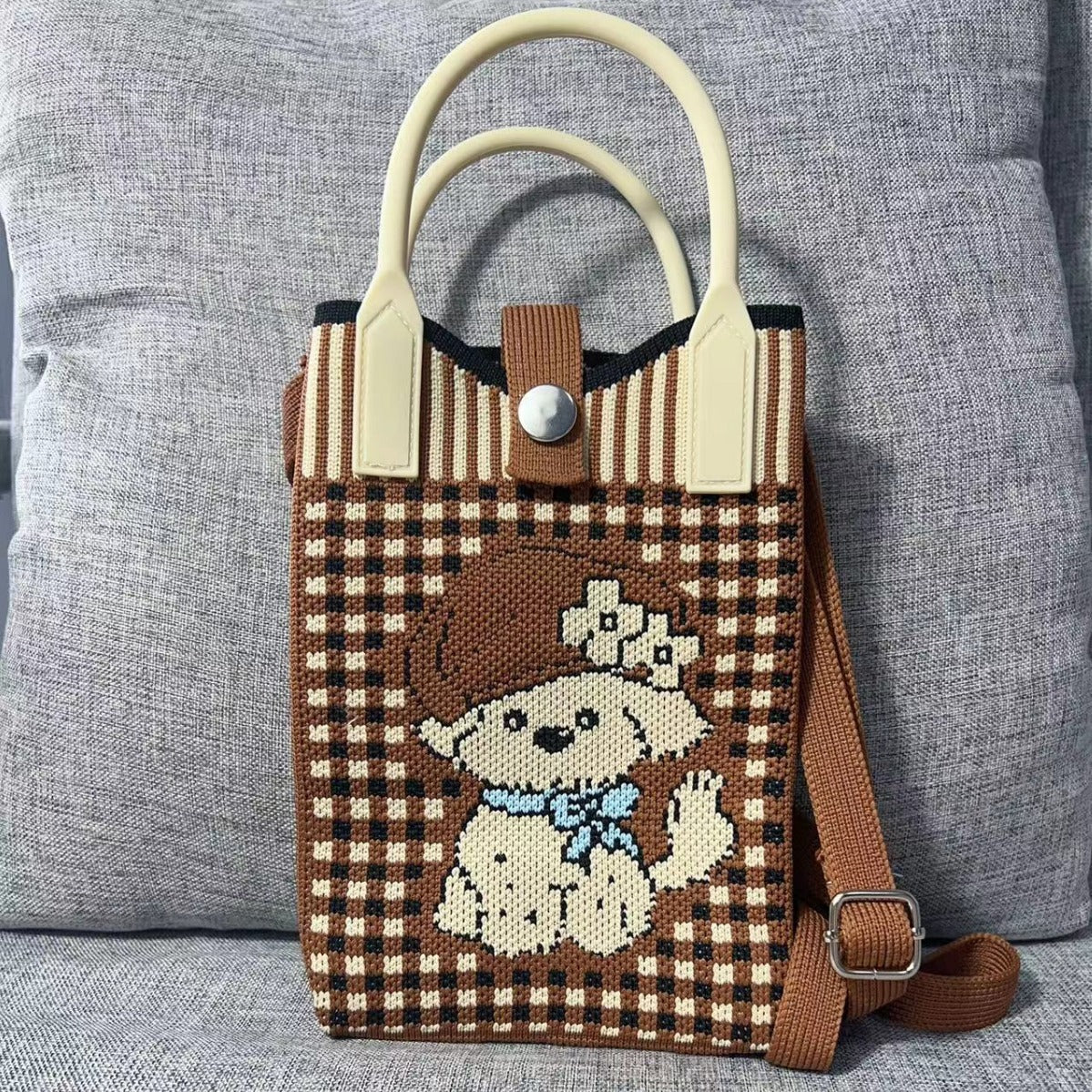 Summer Cartoon Mobile Wool Knitted Adjustable Bags
