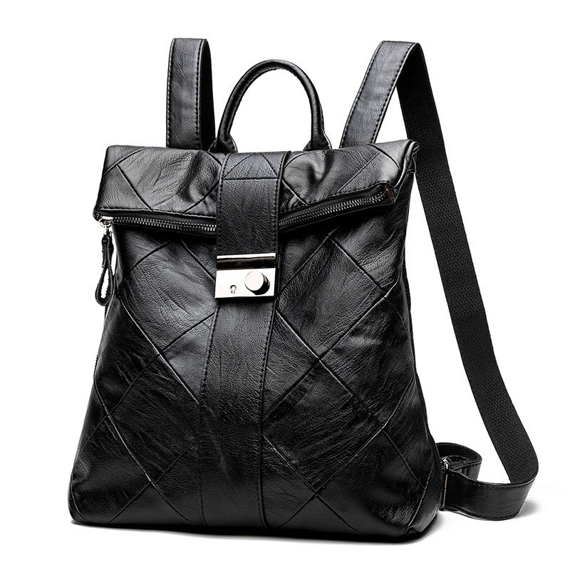 Women's Soft Leather Stitching Fashion Korean Twist Backpacks