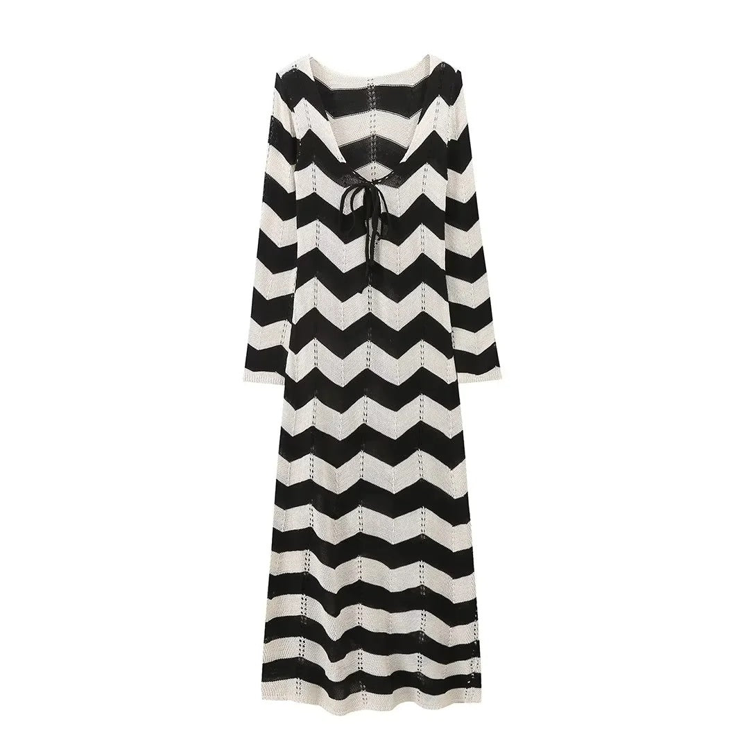 Women's Long-sleeved Knitted Round Neck Lace Dress Dresses