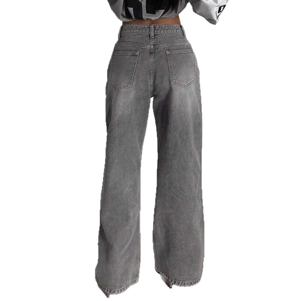Gray High Waist Fashion Street Design Loose Slimming Women's Jeans