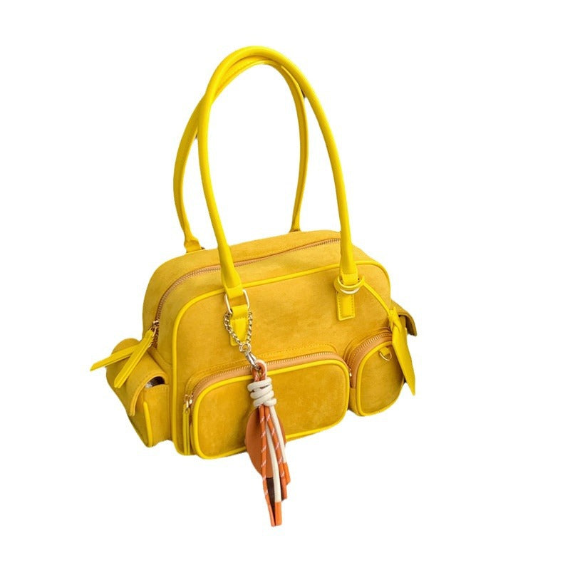 Niche Retro Motorcycle Frosted Suede Underarm Crossbody Bags