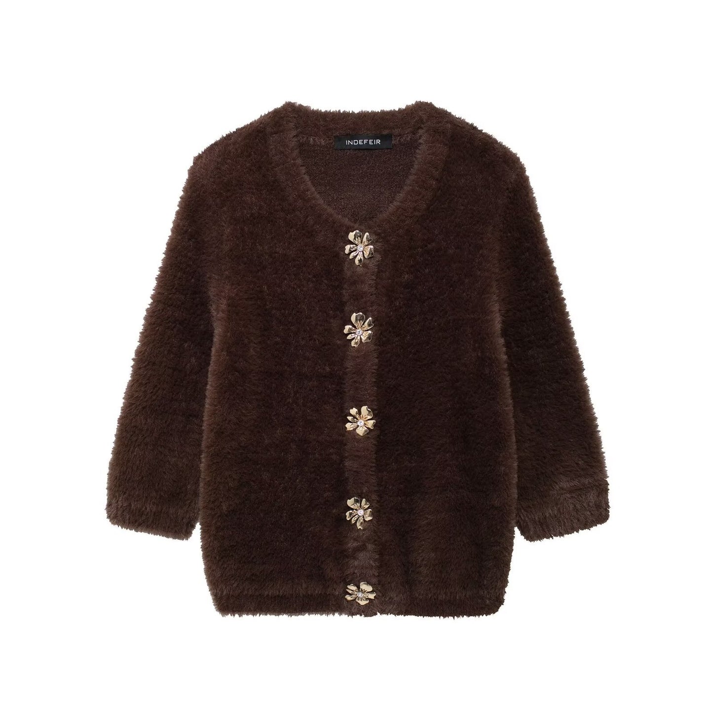 Women's Fashion Artificial Fur Effect Round Neck Knitwear
