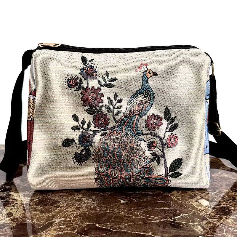 Style Embroidered Canvas Double-sided Gold Silk Crossbody Bags