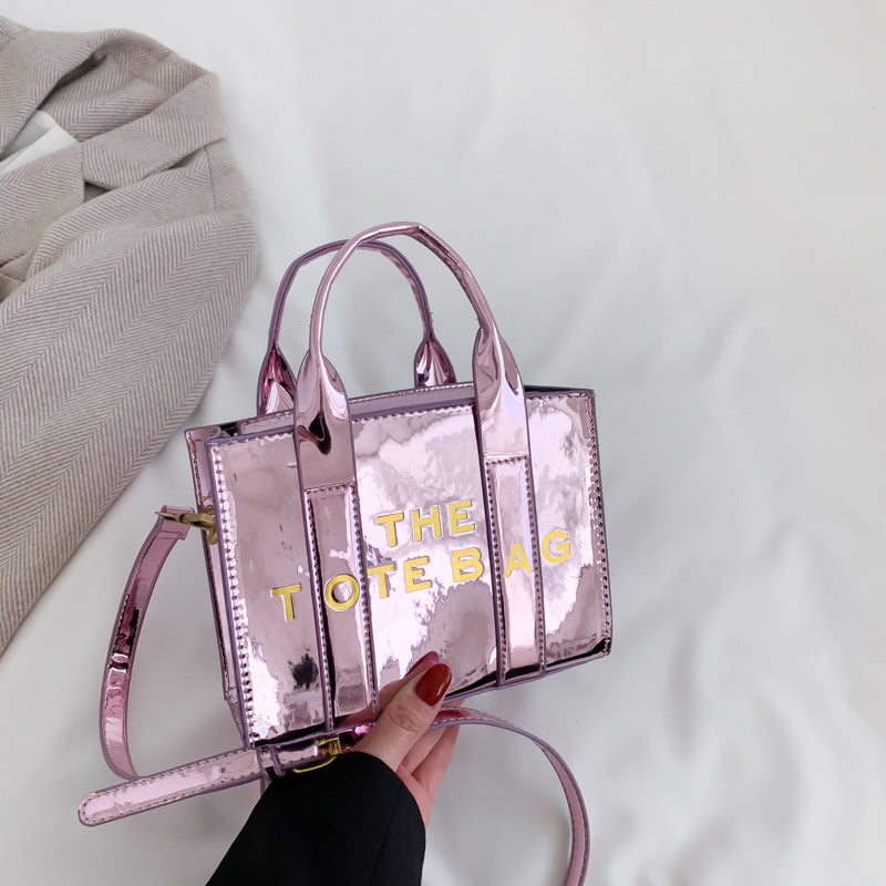 Bright Leather Letter Printing Mirror High Tote Bags