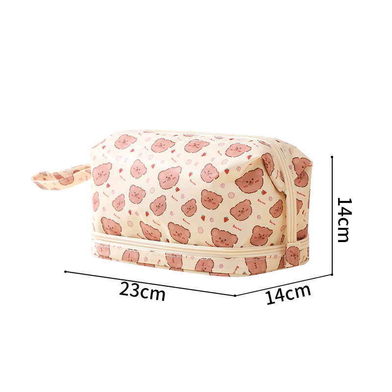 Twill Double Layer Color Trip Toiletry Cosmetic Bags