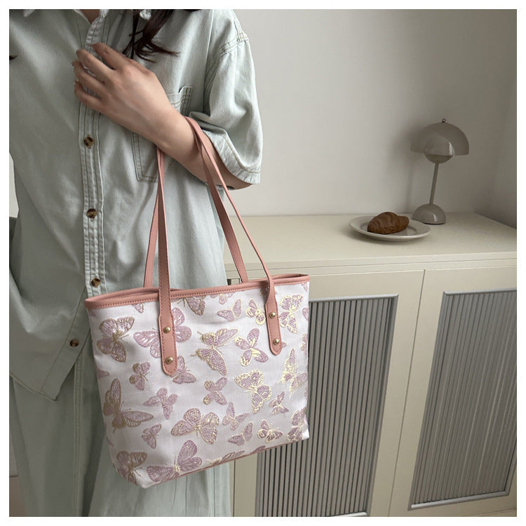 Women's Fashionable Embroidered Butterfly Western Style Large Shoulder Bags