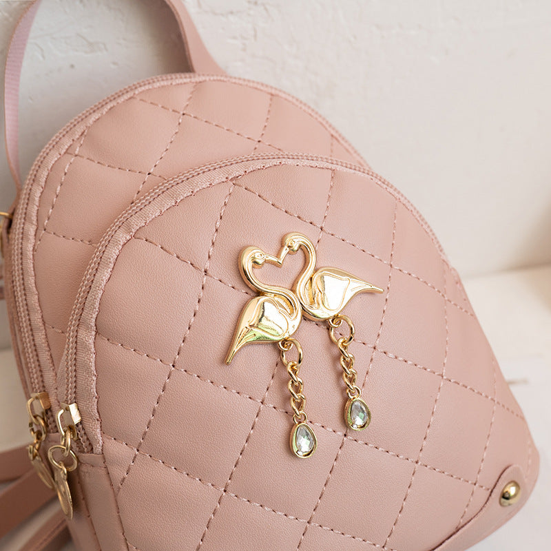 Women's Embroidered Diamond Plaid Design High Texture Backpacks