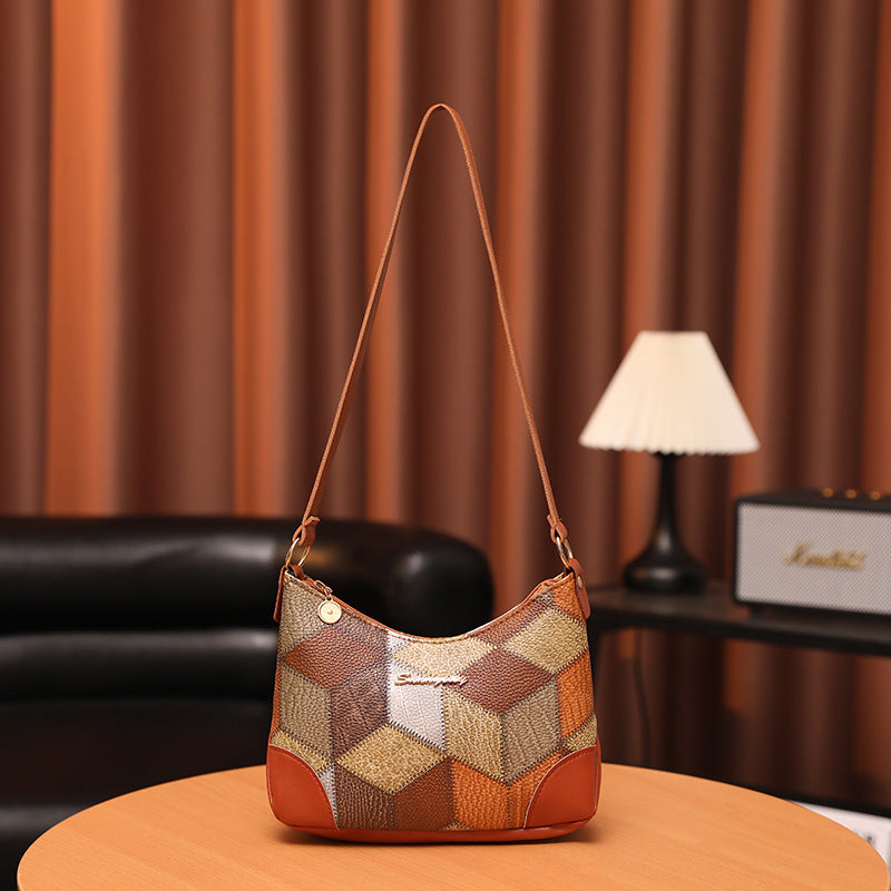 Women's Contrast Color Underarm Trendy Patchwork Retro Shoulder Bags