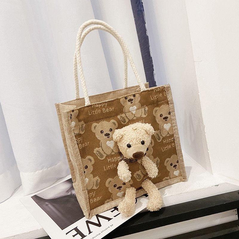 Women's Simple Cute Bear Cartoon Trendy Cloth Bags
