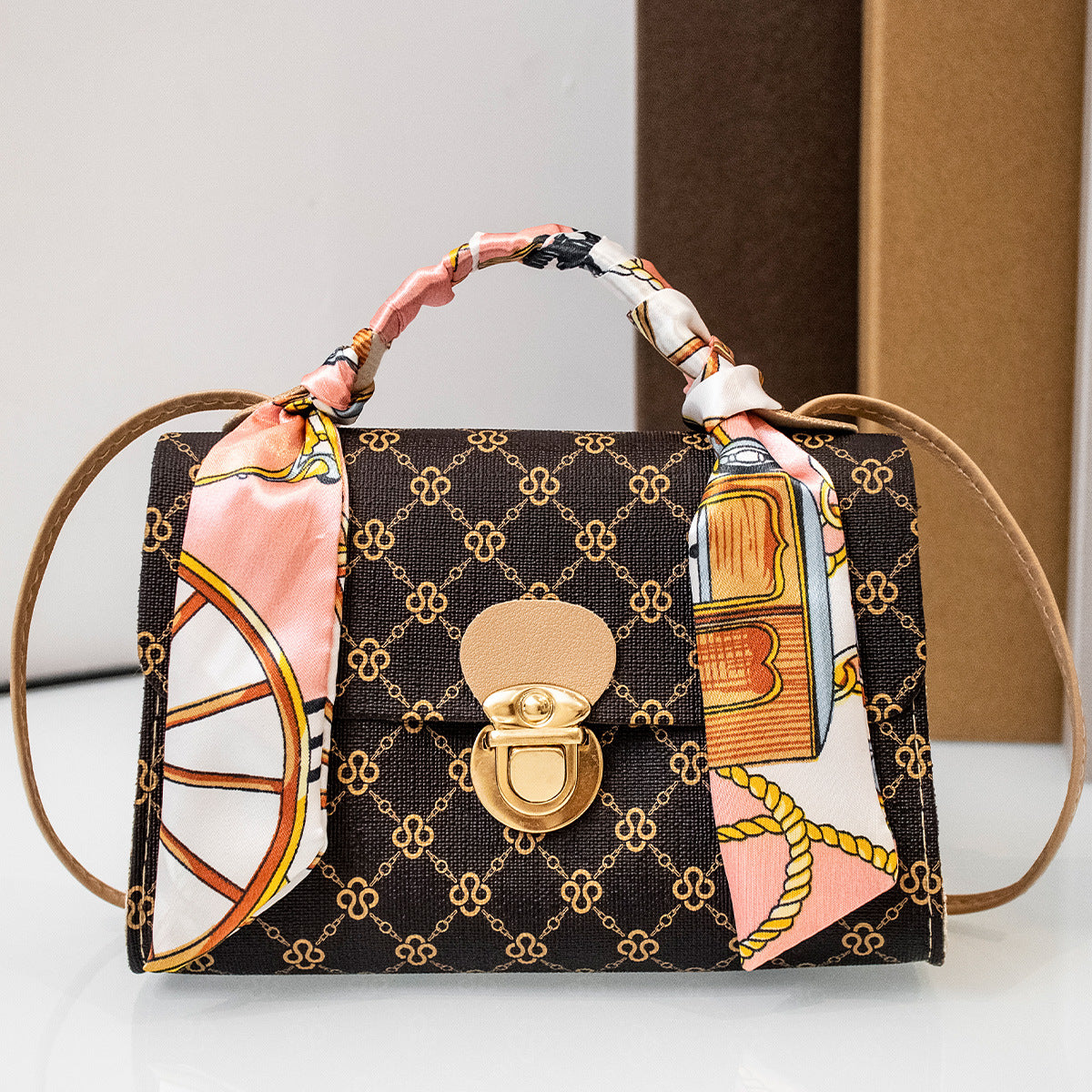 Women's Creative Retro Printed Silk Scarf Bags