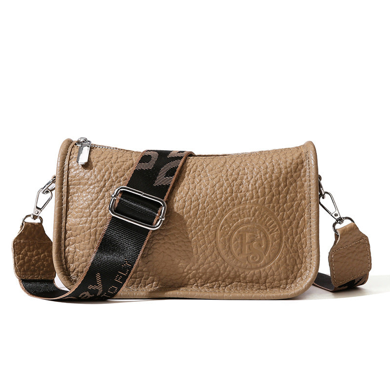 First Layer Cow Leather Wide Strap Boston Simple Shoulder Bags