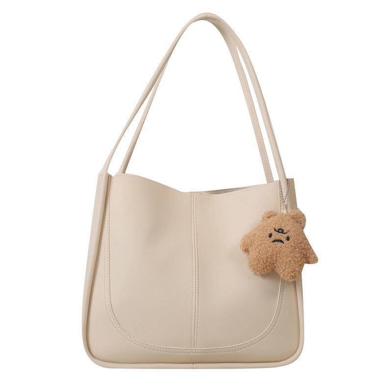 Women's Solid Color Stitching Simple Retro Large Tote Bags