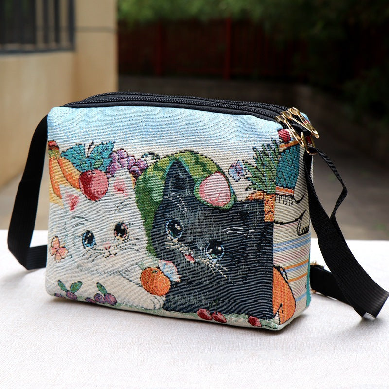 Style Embroidered Canvas Double-sided Gold Silk Crossbody Bags