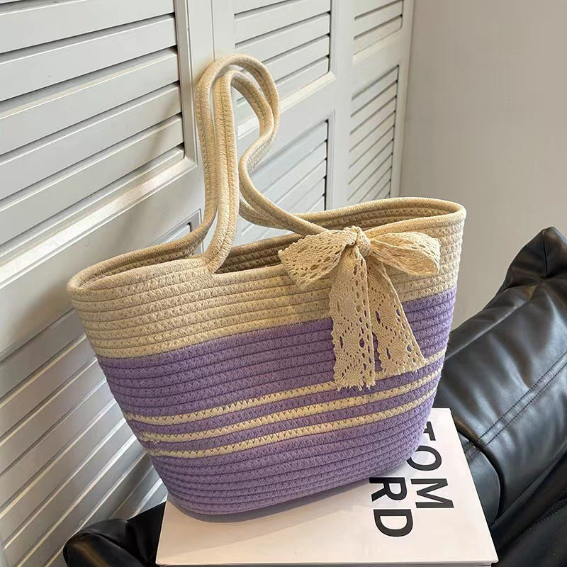 Women's Capacity Summer Textured Vegetable Basket Cotton Shoulder Bags