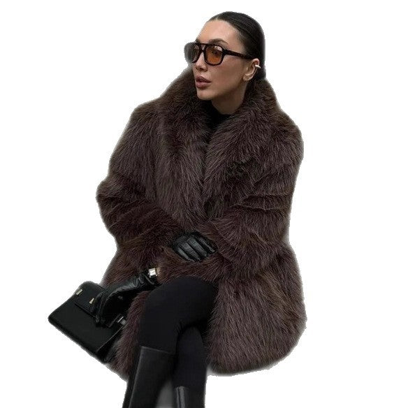 Fur Mid-length Green Fruit Collar Faux Coats