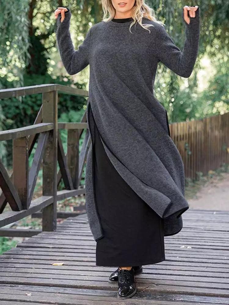 Autumn Loose Oversized Knit Lace Dress Brushed Women's Sweater, Sweater