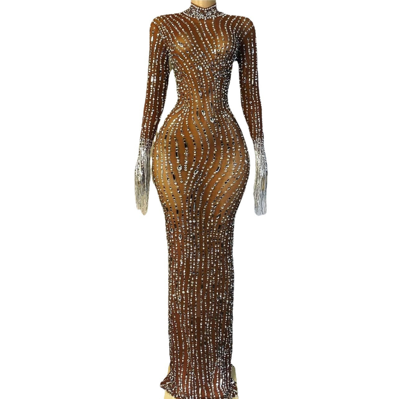 Rhinestone Mesh Stretch African Sexy Slim Dresses