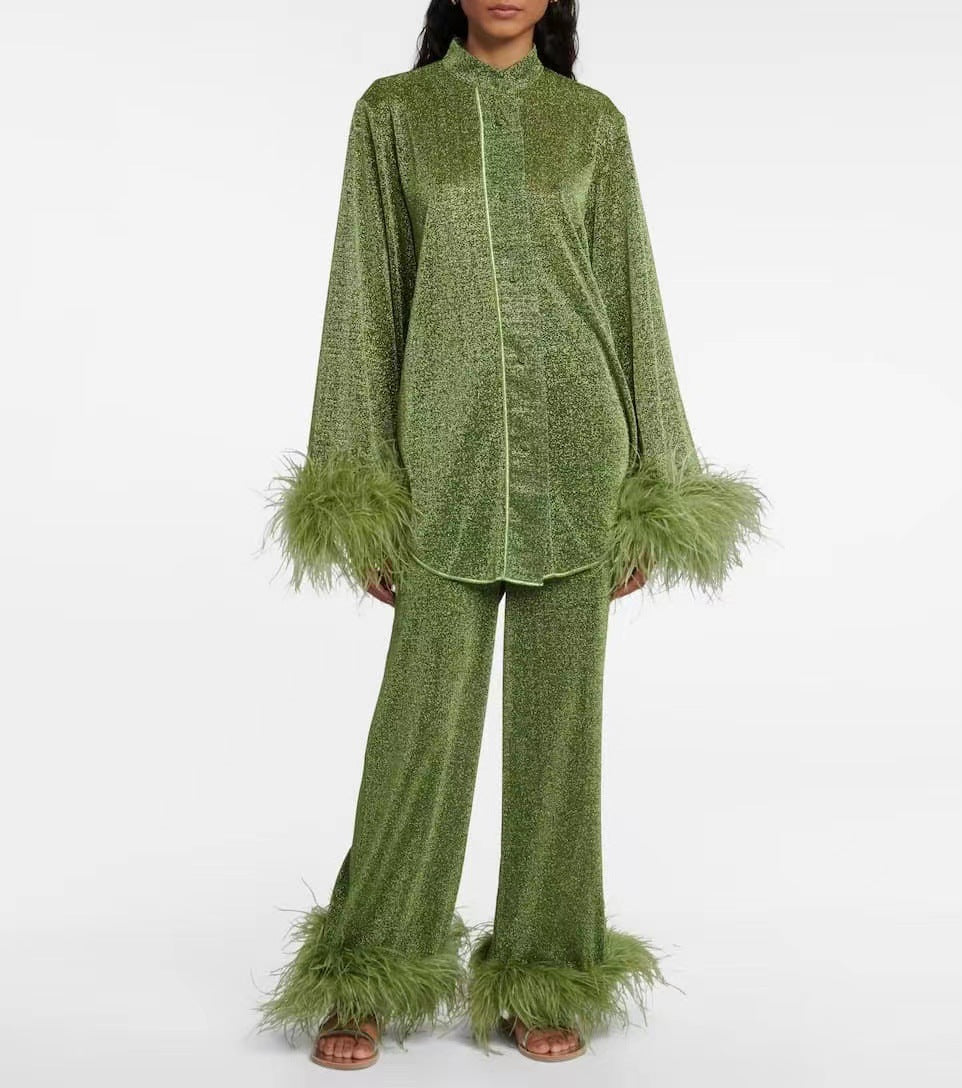 Design Long Sleeve Feather Stand Collar Fashion Suits