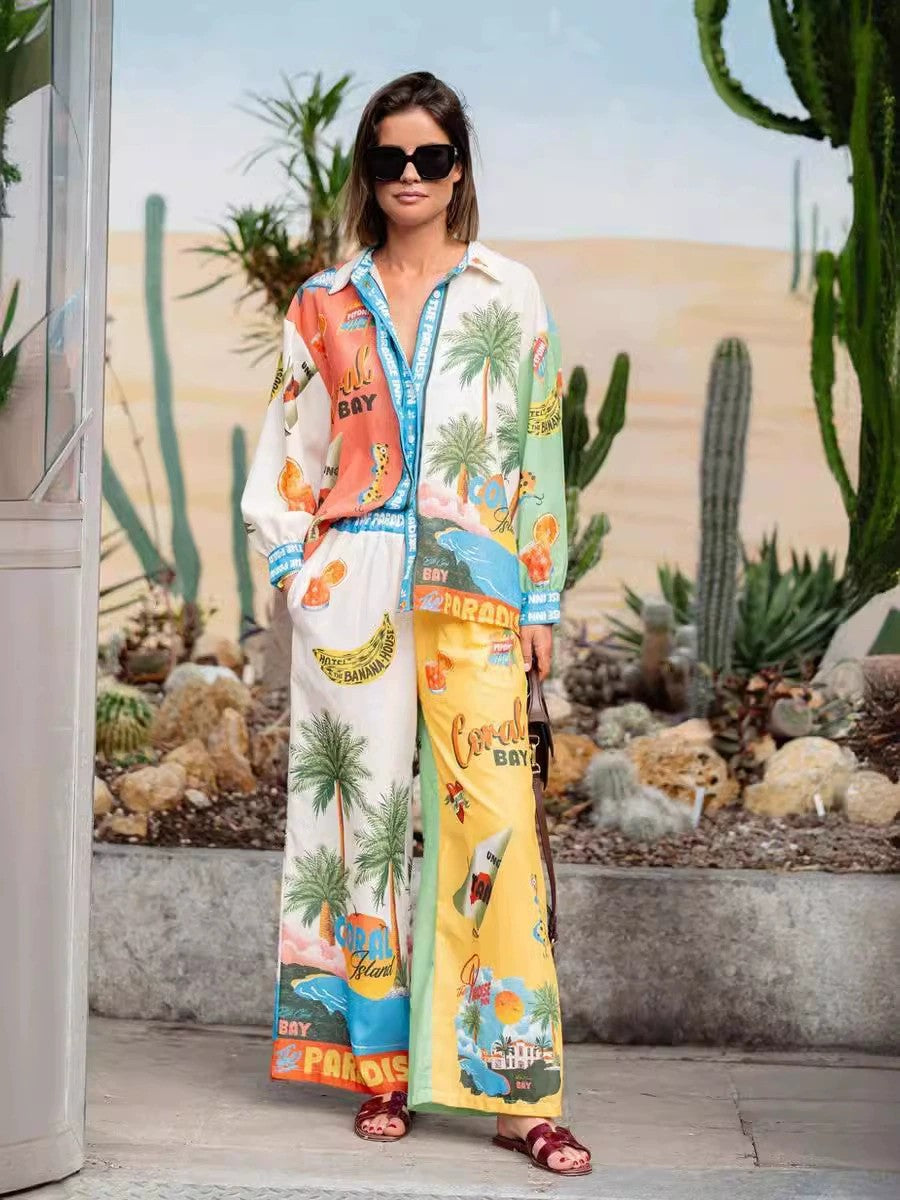 Personalized Printed Macaron Long Linen Sleeves Suits