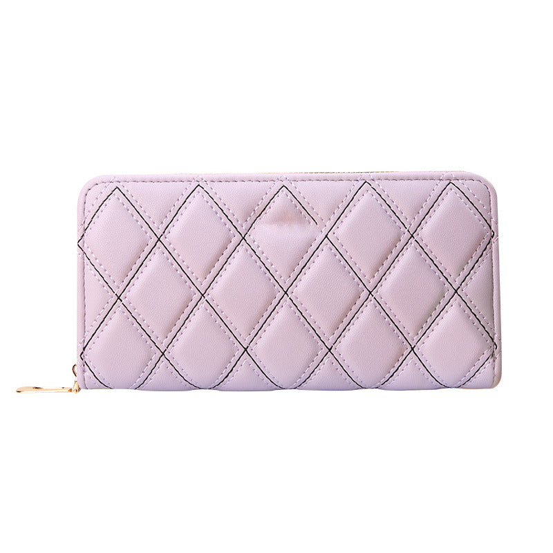 Simple Korean Style Long Fashion Single Pull Rhombic Ladies Wallets