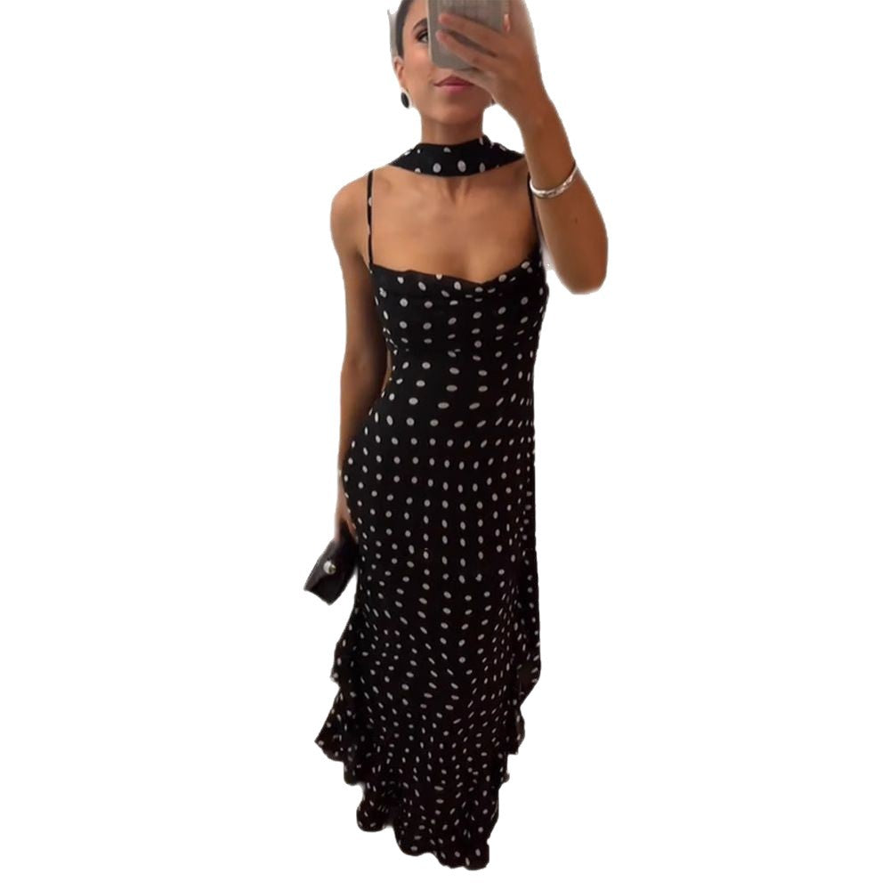 Women's Scarf Collar Ruffled Spaghetti Straps Dress Dresses