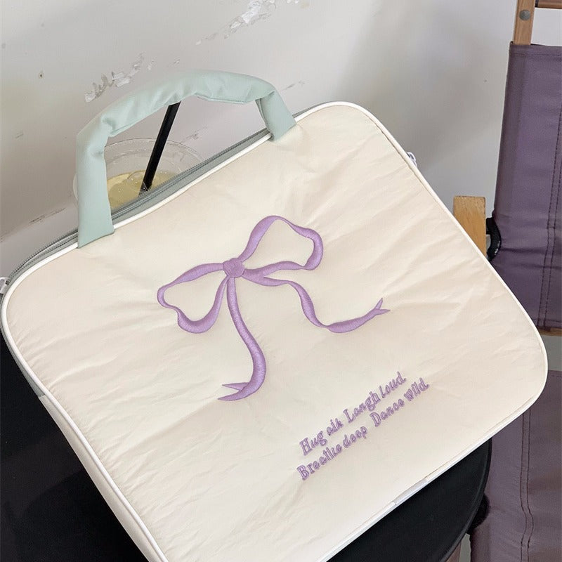 Cute Embroidered Bow Computer Liner Inch Portable Bags