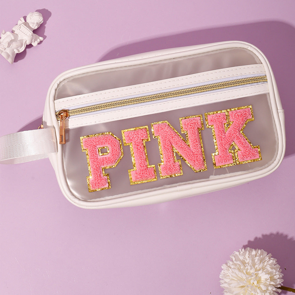 Transparent Hand Embroidered Letter Portable Cosmetics Cosmetic Bags