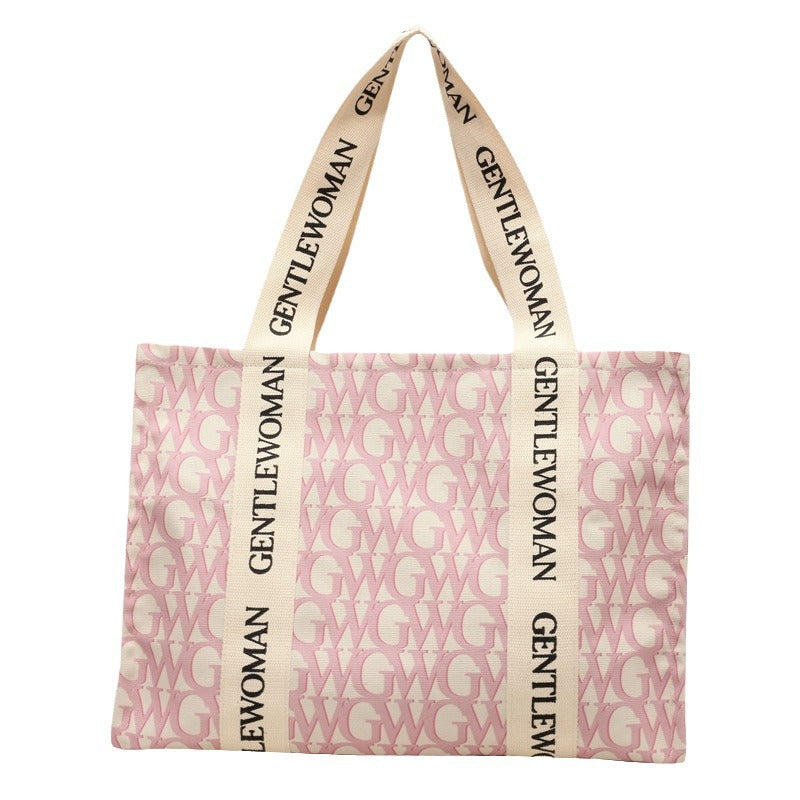 Letter Printed Canvas Large Capacity Fashion Shoulder Bags