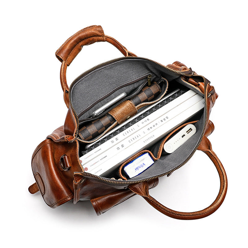 Men's Cowhide Brushed Leather Large Capacity Men's Messenger Bags
