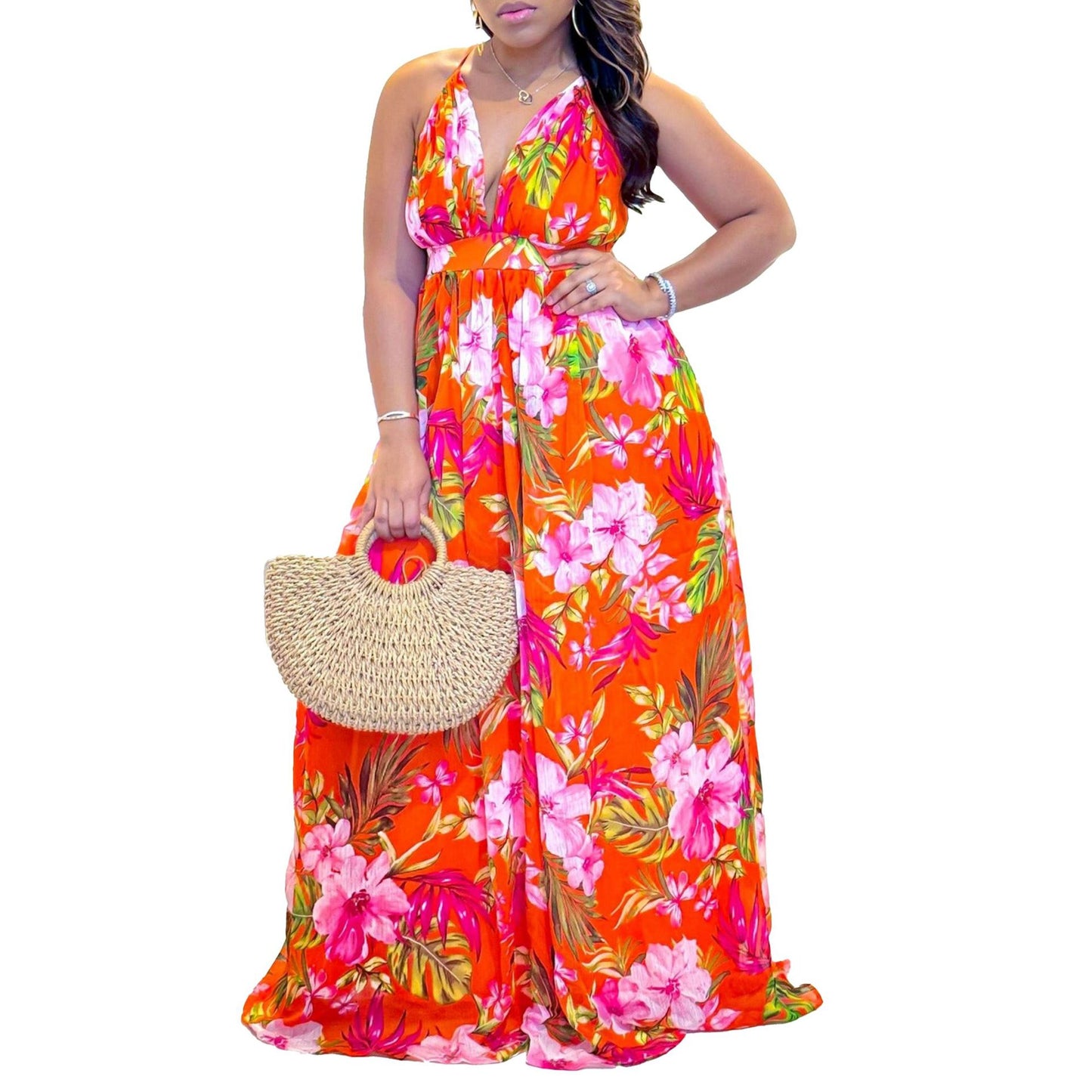 Summer Fashion Temperament Strap Printed Beach Dress