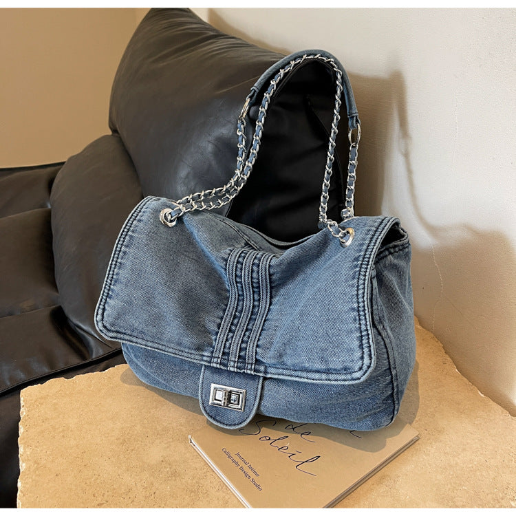 Women's Denim Fashion Large Capacity Chain High-grade Shoulder Bags
