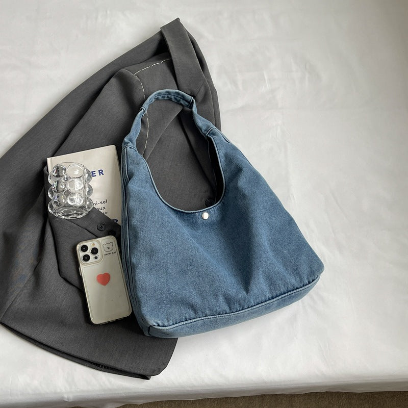 Literary Style Denim Female Large Capacity Solid Shoulder Bags