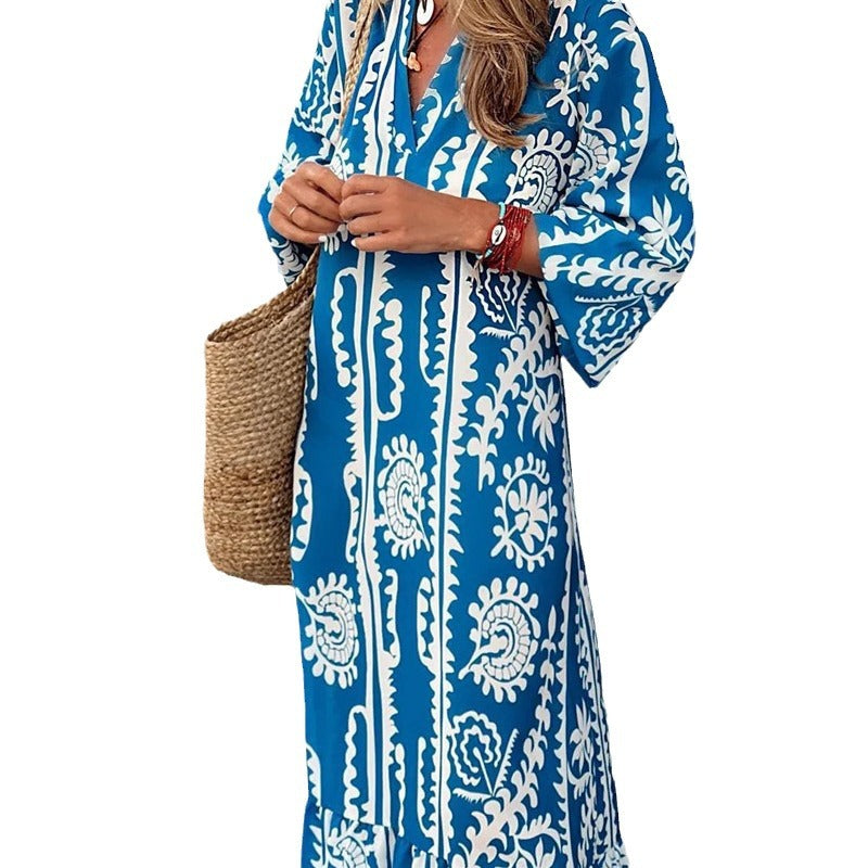 Stylish Women's Printed Bohemian Holiday Gown Dress