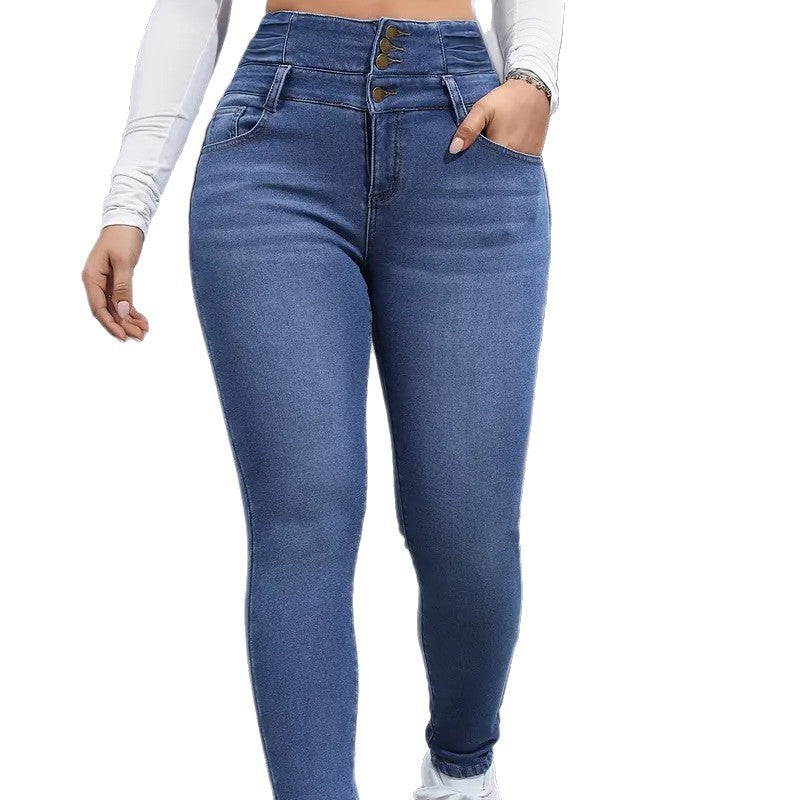 Women's Fashionable Fleece-lined Elastic Skinny Solid Color Women's Jeans