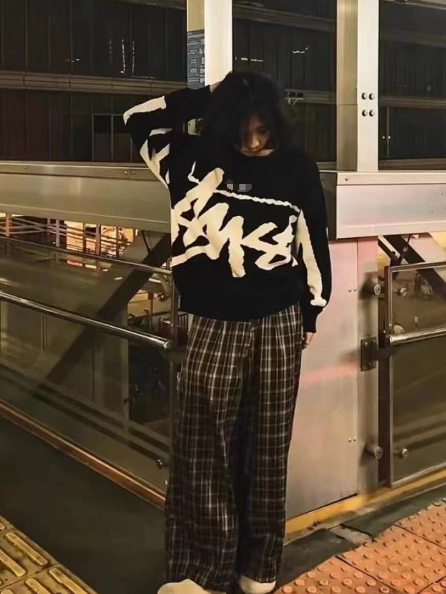 Letter Fashion Casual Solid Color Round Sweaters